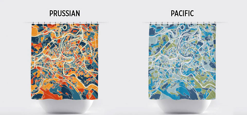 Map shower curtain with 2 sets of colours