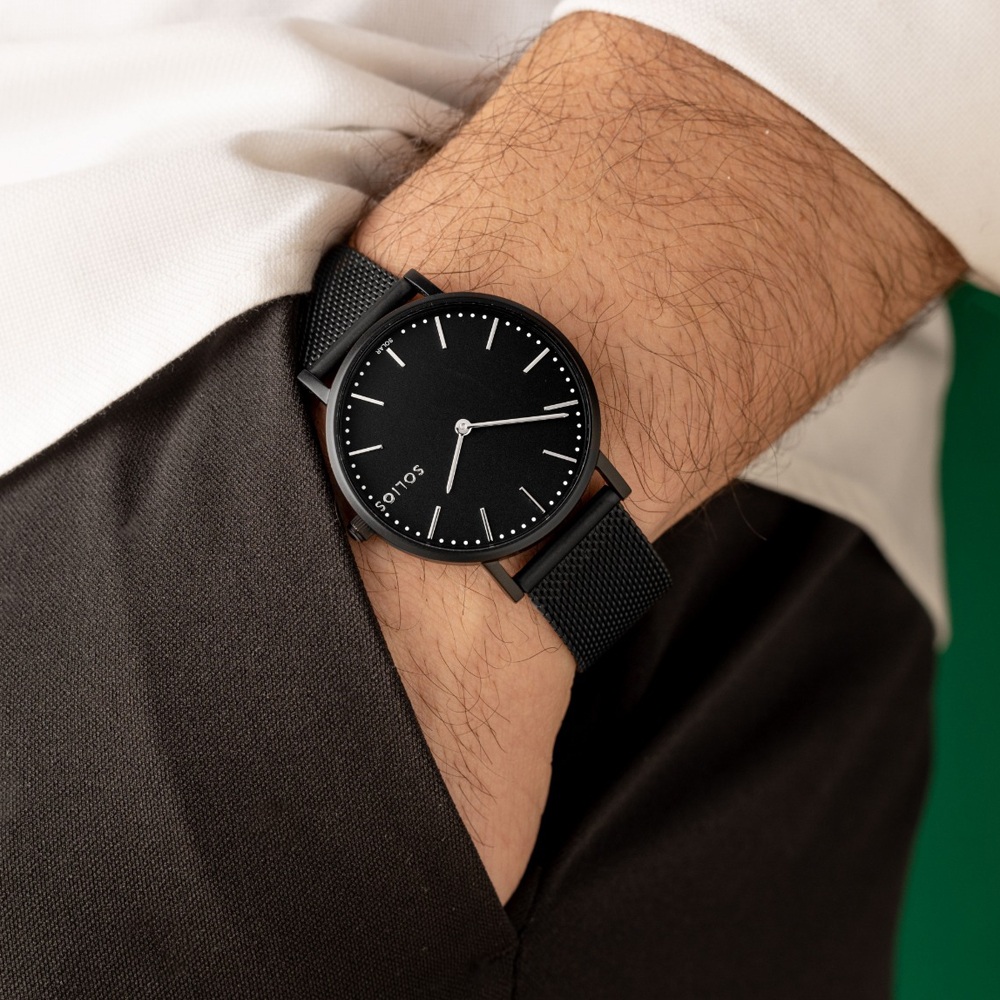 Solar Watch SOLIOS – Black dial & Black Mesh
