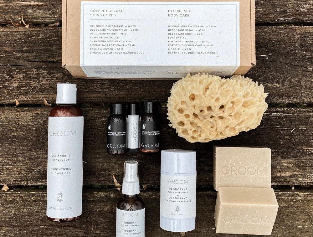 Deluxe body care set by Groom, a Canadian company